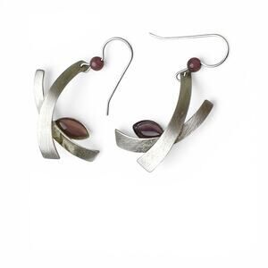 Christophe Poly Modernist Geometric Earrings Purple Plum Synthetic Stones Hook